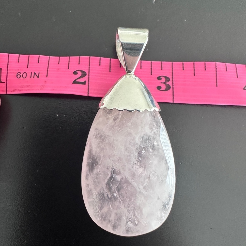 Laborite & pink quartz bead necklace with pendant by Jay King - Picture 10 of 14